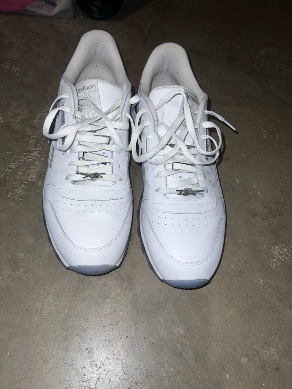 Reebok Men's White Leather Sneakers with Gray Outsole